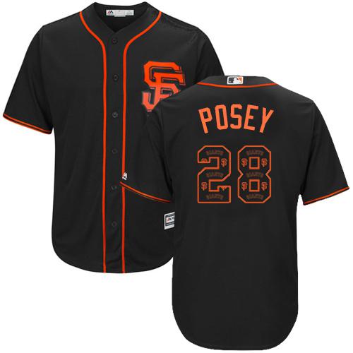 Giants #28 Buster Posey Black Team Logo Fashion Stitched MLB Jersey - Click Image to Close